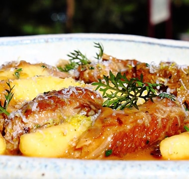 Slow Cooked Pork Cheeks, Onions And Pecorino