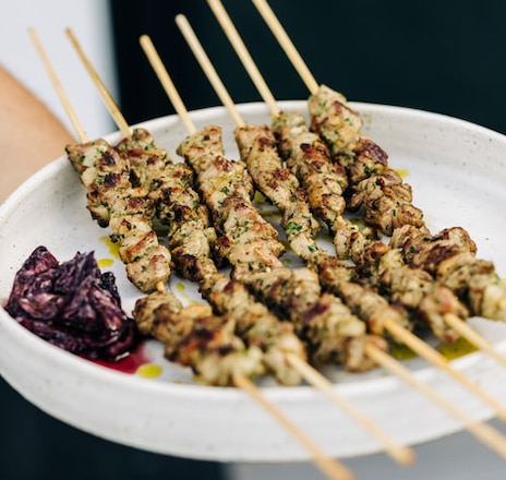 Lamb Shoulder Skewers, Garlic, Olives, Lemon